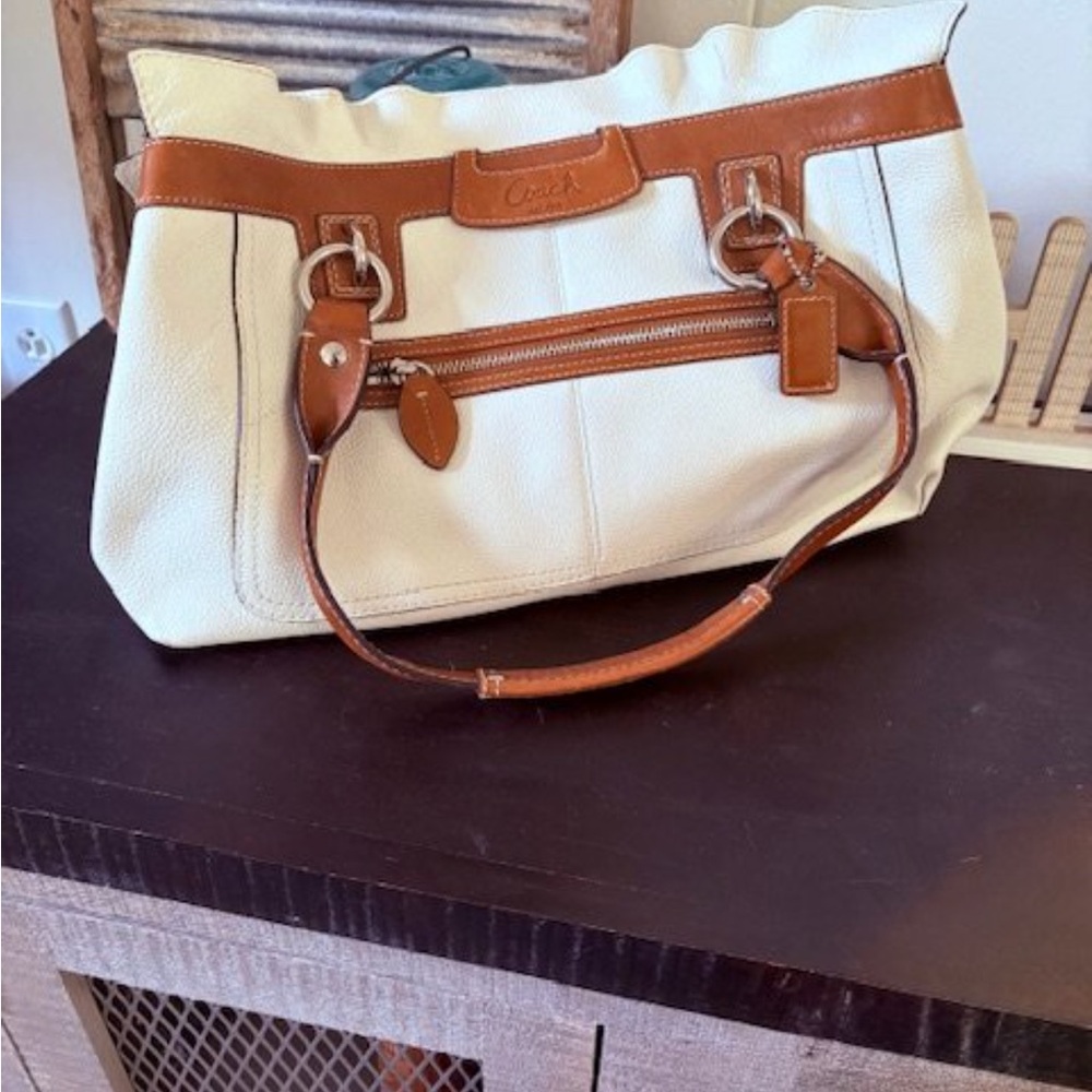 Chic White and Brown Coach Bag
